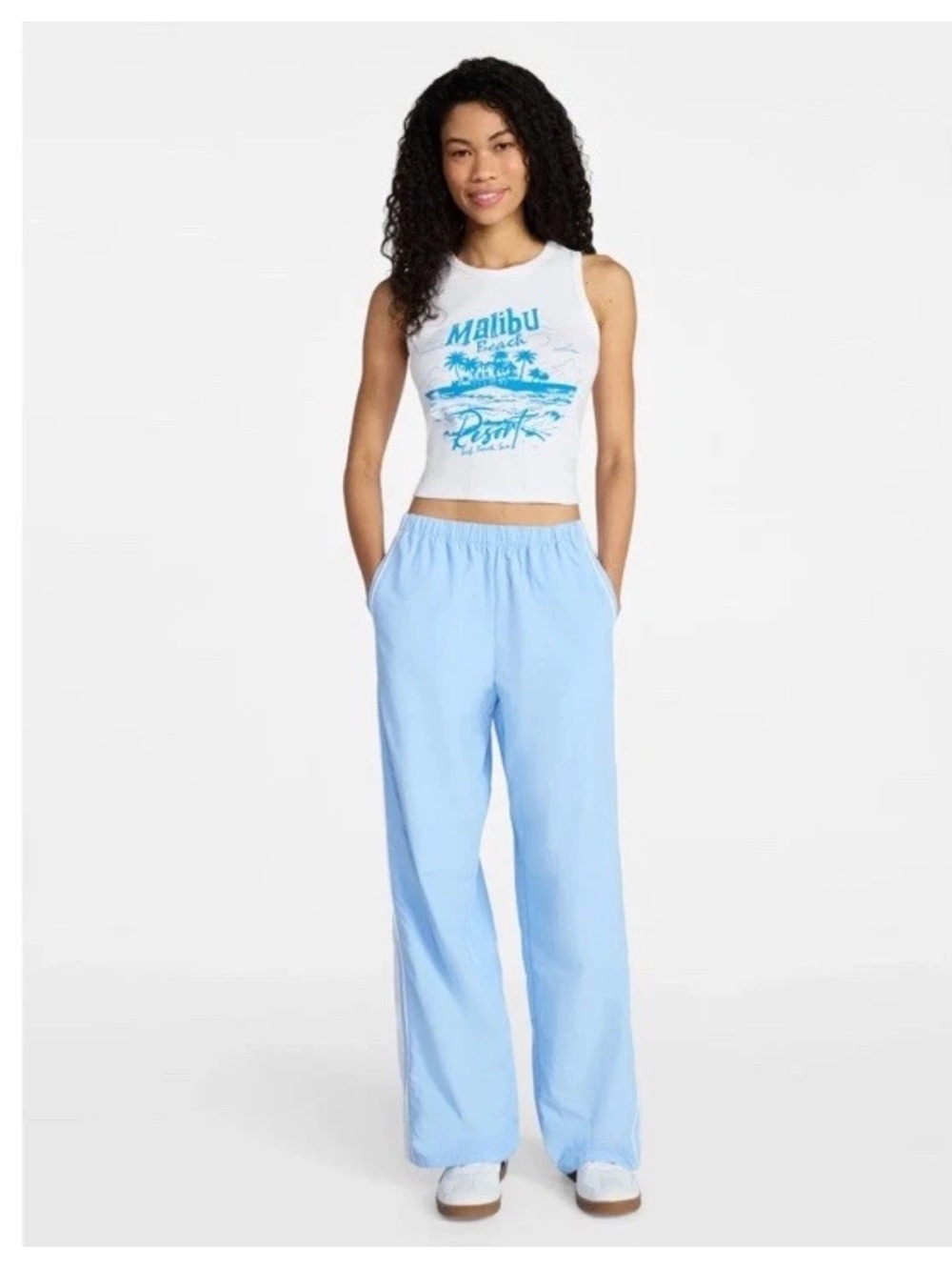 No Boundaries Light Blue Wide-Leg Elastic Waist Pants for Women